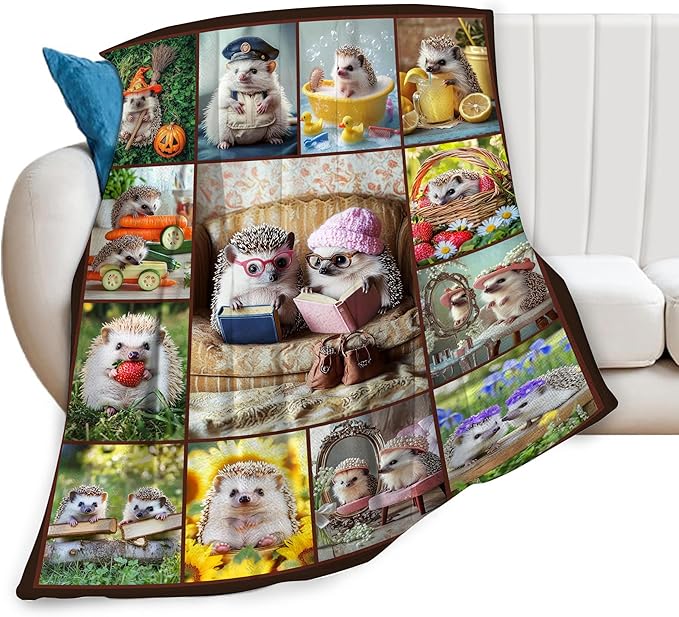 Hedgehog Blanket, Hedgehogs Throw Blankets, Hedgehog Gifts for Boys Girls Women Men Lover Adult Cozy Fleece Flannel Bedding Stuff Animal Plush for Couch Sofa Bed 80"X60"