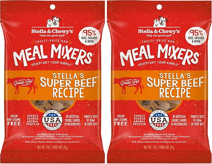 Stella & Chewy's Freeze-Dried Raw Beef Meal Mixers- Dog Food Topper and Mixer - Made with 95% Grass-Fed Beef,Organs & Bone - Perfect for Picky Eaters - Grain-Free - 1 oz,(Pack of 2)