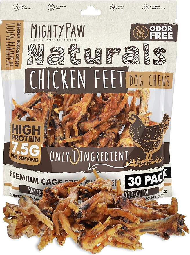 Mighty Paw Naturals Chicken Feet Dog Treats (30 Pack) | All Natural Dehydrated Chicken Feet for Dogs. Dried Treat for Pets. Single Ingredient Chews