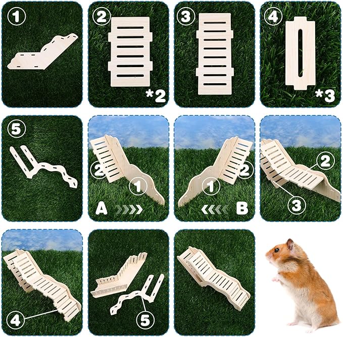 Versatile Hamster Hideout and Exploration Tunnel, Snap-Together Wooden Burrow with Panoramic Window Hamster Explorer for Gerbils Hamsters Small Pets Chew-Safe Cage Enrichment