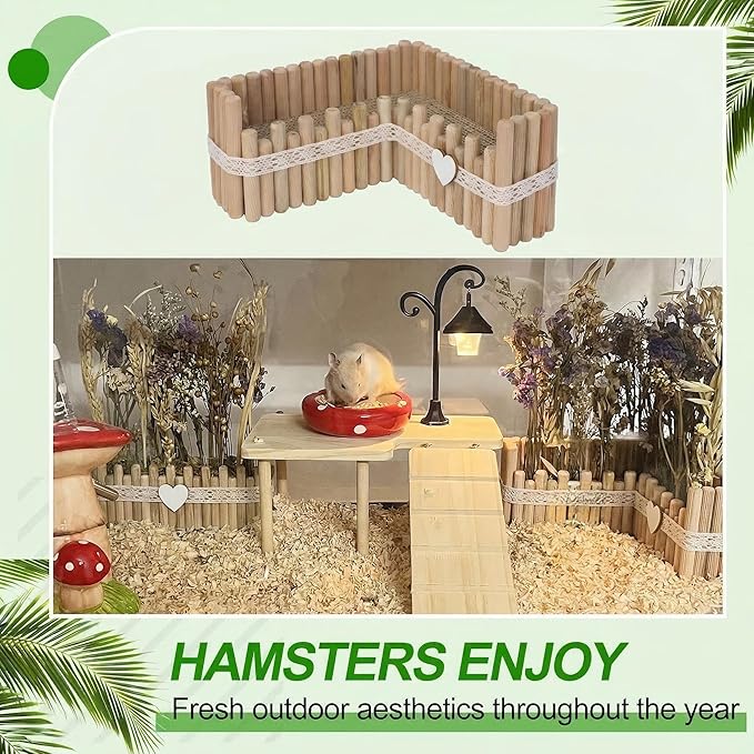 Hamster Cage Sprays Flower Foraging Holder - Natural Wood Feeding Stand, Small Pet Habitat Accessories for Hamsters Mouse Guinea Pig Dwarf Gerbils Syrian Mice (Lace - L Shape)