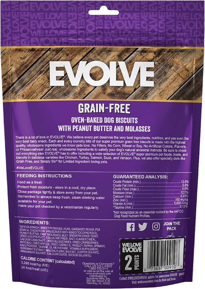 Evolve Grain Free Dog Biscuits with Real Peanut Butter and Molasses