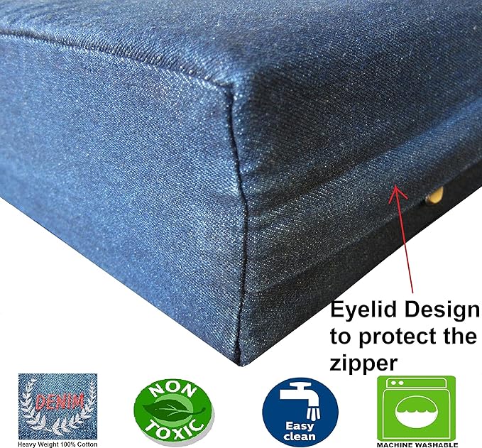 Dogbed4less Memory Foam Dog Bed for Large Dogs, Orthopedic Ultra Plush Mattress, Thick Waterproof Lining and Durable Blue Denim Cover, XXL