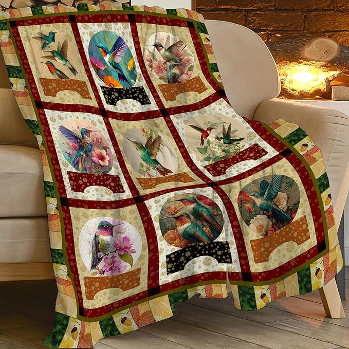 Hummingbird Throw Blanket Hummingbird Bird Stuff Gifts for Kids Girls Boys Adults Women Men Soft Cozy Warm Plush Fluffy Fuzzy Fleece Blanket Decor 50''X60''