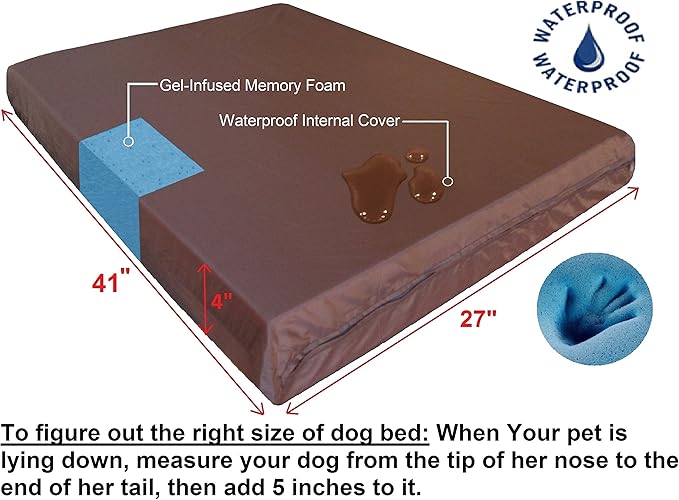 Dogbed4less Large Orthopedic Memory Foam Pet Bed with Durable Washable Canvas Cover, Waterproof Liner, and Extra Replacement Microsude Antislip Case, 41"X27"X4" Inches, Fits in 42X28 Size Crate.