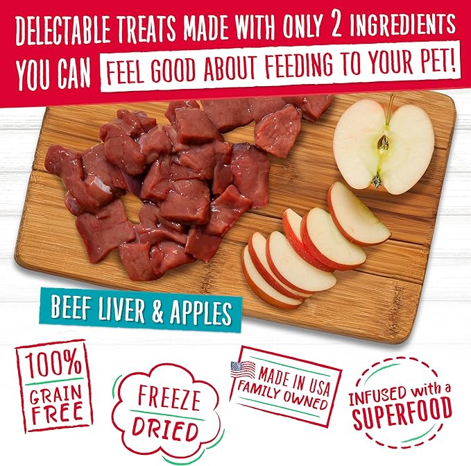 Charlee Bear Grain Free Meaty Bites Freeze Dried Dog Treats with Probiotics, Puppy Training Snacks, Soft Dog Bites Beef Liver with Apple, 2.25 oz Bags (2), Made USA