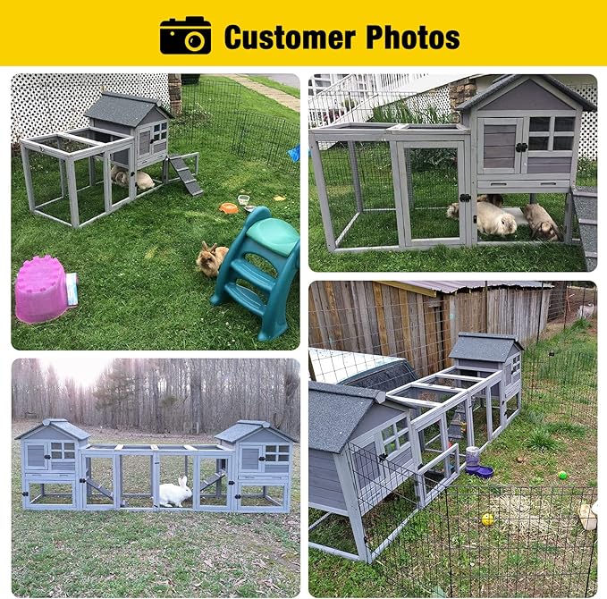 Rabbit Hutch Indoor Outdoor Bunny Cage Rabbit cage with Run, Deeper No Leak Tray, Weatherproof