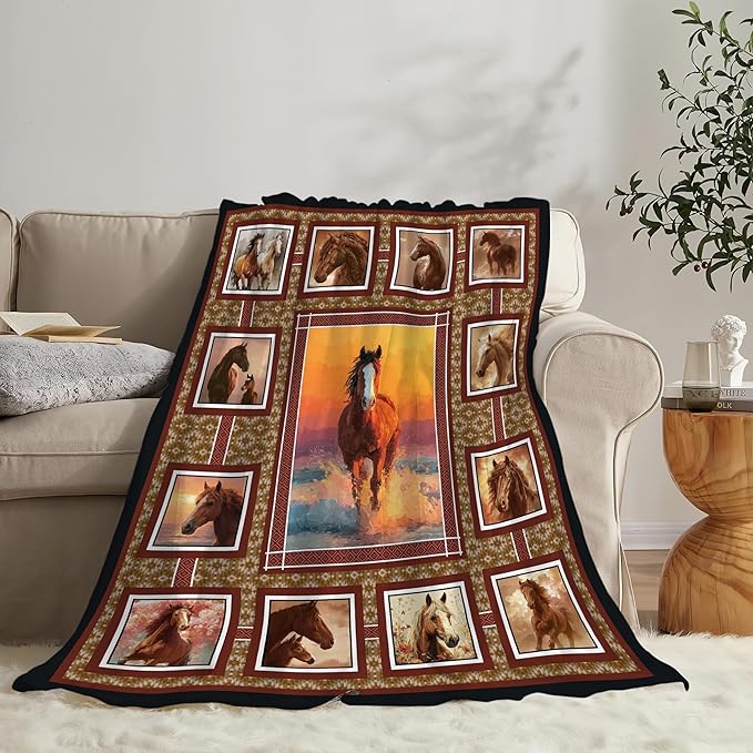 Horse Throw Blanket Horse Stuff Gifts for Kids Girls Boys Adults Women Men Soft Cozy Warm Plush Fluffy Fuzzy Fleece Blanket Decor 60''X80''