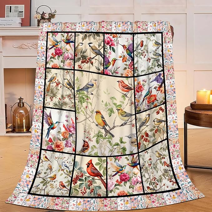 Bird Blanket Cardinal Hummingbird Sparrow Bird Throw Blanket Gifts for Women Men Boys Girls Kids Adults Super Soft Cozy Plush Fluffy Fuzzy Fleece Blanket Home Decor 50''X60''