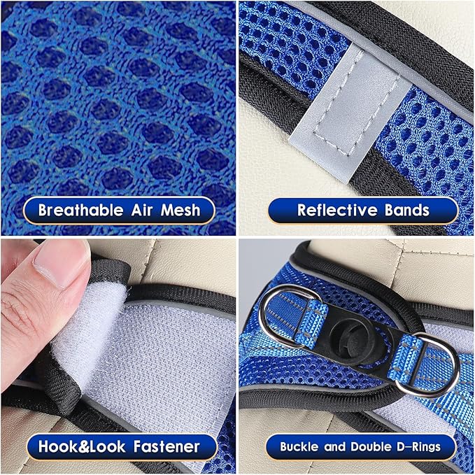 YIMEIS Dog Harness and Leash Set, No Pull Soft Mesh Pet Harness, Reflective Adjustable Puppy Vest for Small Medium Large Dogs, Cats (Royal Blue & Black, Medium (Pack of 1)