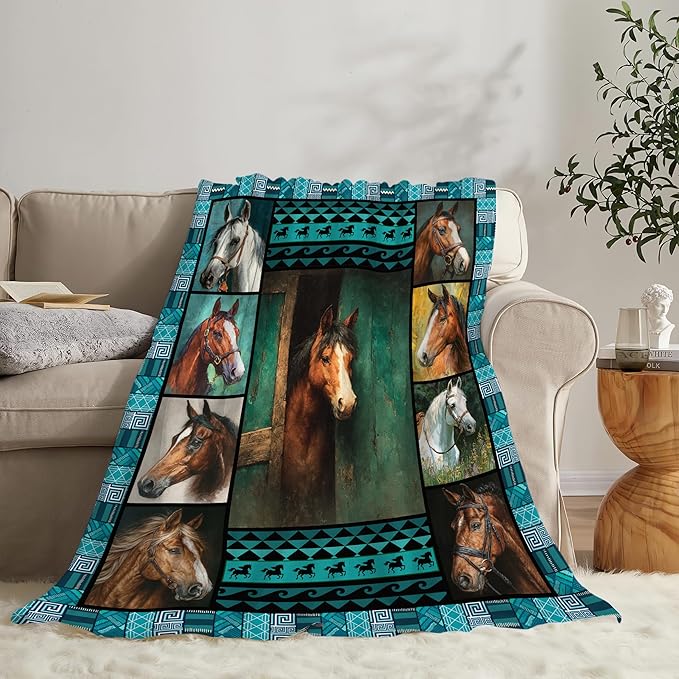 Horse Throw Blanket Horse Stuff Gifts for Kids Girls Boys Adults Women Men Soft Cozy Warm Plush Fluffy Fuzzy Fleece Blanket Decor 60''X80''