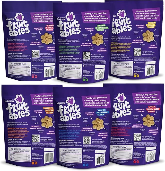 Fruitables Pumpkin Dog Treats, 7oz, Crunch Variety Pack of 6