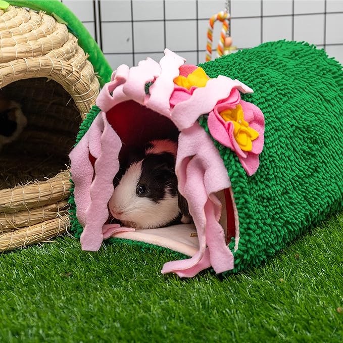 Guinea Pig Hideout - Soft Fleece Tunnel House for Rat Hamster Hedgehog Chinchilla Squirrel Samll Animals - Cute Cactus Shapes Bedding Cage Accessories for Sleeping Rest Playing