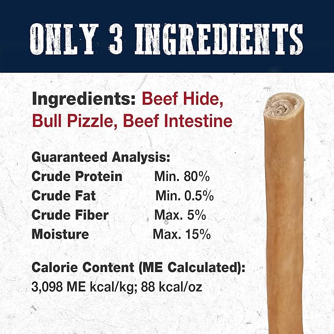 Cadet Bully Hide Sticks for Small Dogs, All-Natural Beef Pizzle, Limited-Ingredient Long-Lasting Dog Chews for Aggressive Chewers, 5 Count