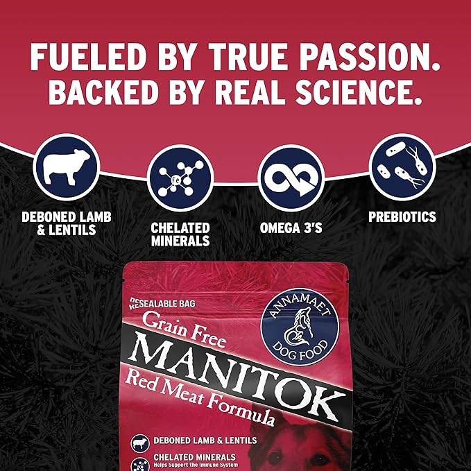 Annamaet Grain-Free Manitok Red Meat Formula Dry Dog Food, (Fresh Lamb), 25-lb Bag