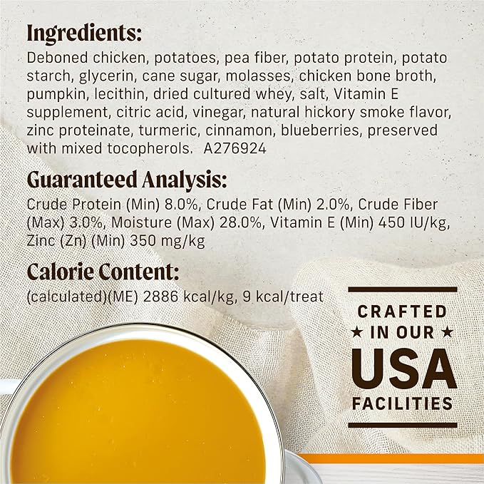 Healthy Bites Grain Free Dog Treats, Soft Treats with Bone Broth for Dogs, Chicken and Bone Broth Recipe - 6 oz. Pouch