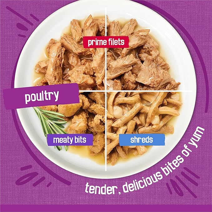 Friskies Purina Gravy Wet Cat Food Variety Pack, Poultry Shreds, Meaty Bits and Prime Filets - (Pack of 64) 5.5 oz. Cans
