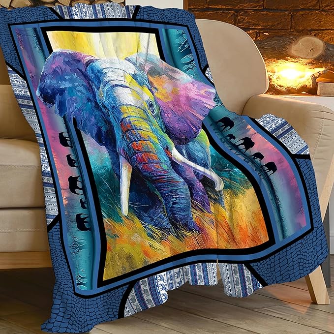 Elephant Throw Blanket Elephant Stuff Gifts for Kids Girls Boys Adults Women Men Soft Cozy Warm Plush Fluffy Fuzzy Fleece Blanket Decor 50''X60''