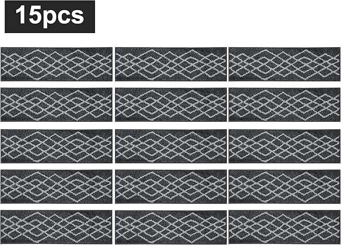 COSY HOMEER Soft Stair Treads 15pcs Non-Slip Carpet Mat 28inX9in Indoor Stair Runners for Wooden Steps,Stair Rugs for Kids and Dogs, 100% Polyester TPE Backing Black,Rhombus