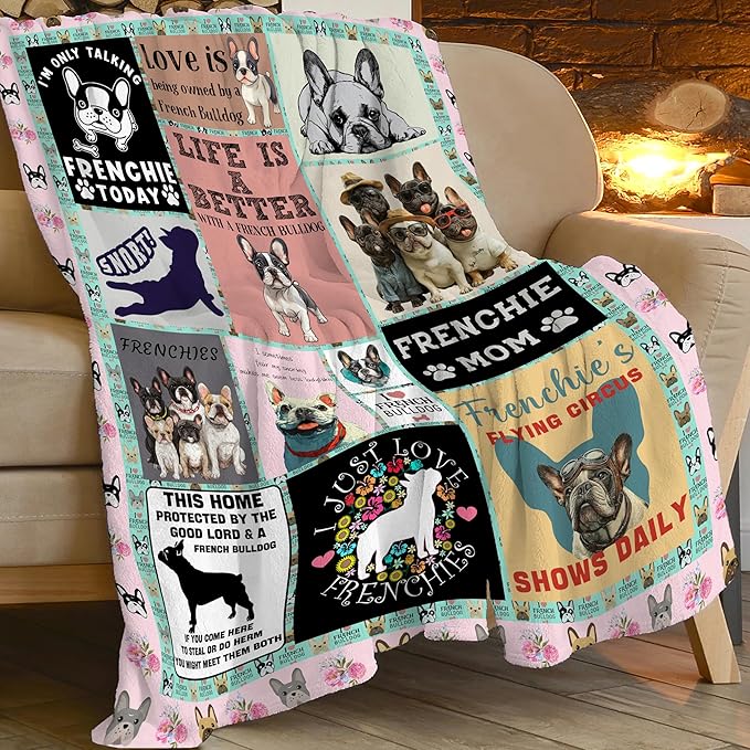 Boston Terrier Throw Blanket French Bulldog Frenchie Puppy Stuff Gifts for Dog Lover Kids Girls Boys Adults Women Men Soft Cozy Warm Plush Fluffy Fuzzy Fleece Blanket Decor 60''X80''