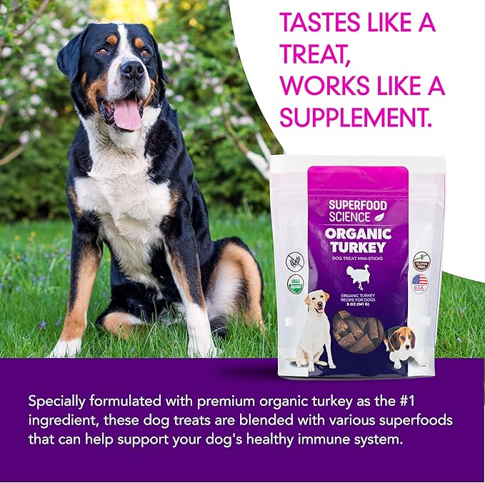 Organic Dog Treats, Soft & Chewy Organic Turkey Dog Treats, Low Calorie Hypoallergenic Natural Limited Ingredient Training Treats, Puppies & All Dog Sizes, Made in USA, for Sensitive Stomachs, 5 oz