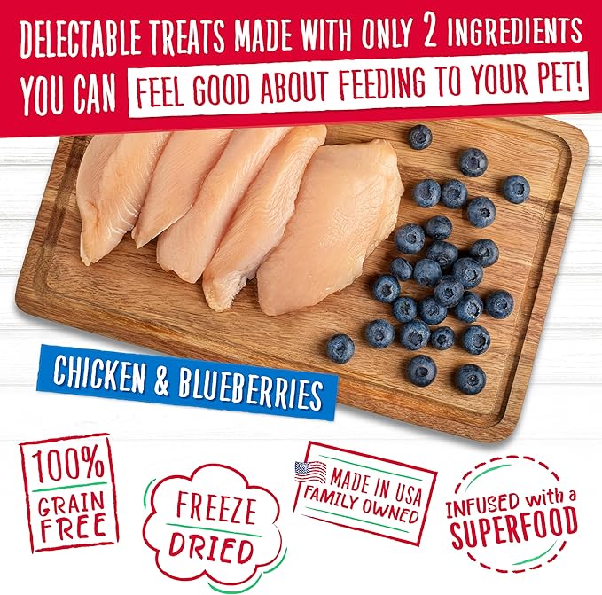 Charlee Bear Grain Free Meaty Bites Freeze Dried Dog Treats, Chicken and Blueberries, 2.25 Ounce Resealable Bag, Training Treats or Meal Topper Dogs, High Protein Dog Snacks, Made in USA