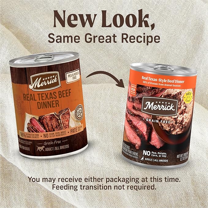 Merrick Grain Free Premium And Natural Canned Dog Food, Soft And Healthy Wet Recipe, Real Texas Beef Dinner - (Pack of 12) 12.7 oz. Cans
