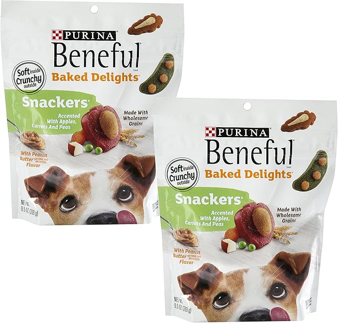 Purina Beneful Baked Delights Dog Snacks - Snackers - Peanut Butter & Cheese Flavors - Net Wt. 9.5 OZ (269 g) Each - Pack of 2
