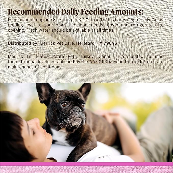 Merrick Lil’ Plates Petite Pates Premium Grain Free Wet Dog Food, Natural Soft Small Dog Food, Turkey Dinner - (Pack of 24) 3 oz. Cans