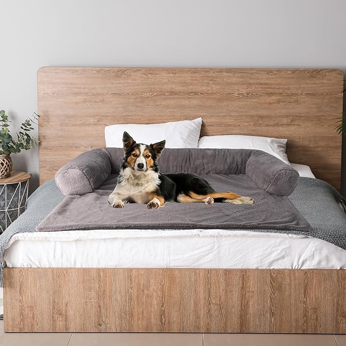 PETMAKER Couch Cover for Dogs Washable - 45x45in Plush Dog Couch Cover Protector for Large Pets - Washable Pet Furniture Protector with Foam Bolster and Non-Slip Bottom - Puppy Essentials (Gray)