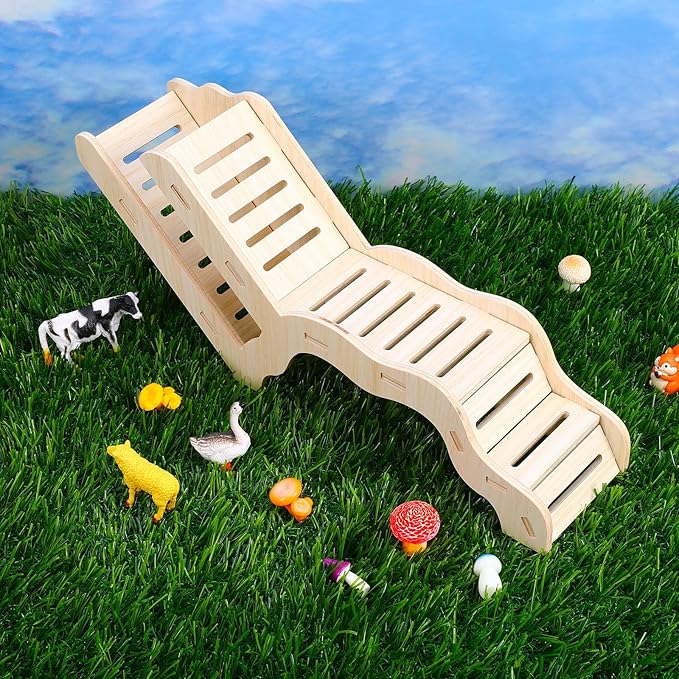 Versatile Hamster Hideout and Exploration Tunnel, Snap-Together Wooden Burrow with Panoramic Window Hamster Explorer for Gerbils Hamsters Small Pets Chew-Safe Cage Enrichment