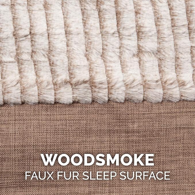 Furhaven Memory Foam Dog Bed for Large Dogs w/ Removable Bolsters & Washable Cover, For Dogs Up to 125 lbs - Luxe Faux Fur & Performance Linen Sofa - Woodsmoke, Jumbo Plus/XXL