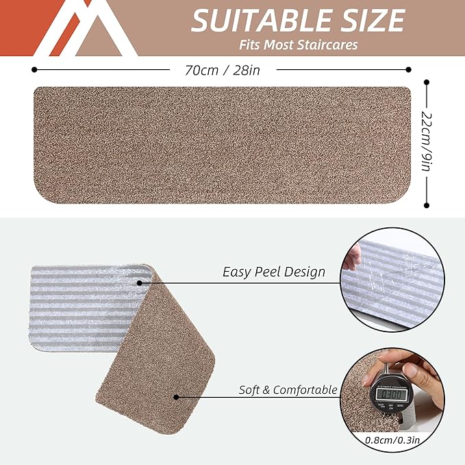 COSY HOMEER Stair Treads Non-Slip Carpet Mat 28inX9in Indoor Stair Runners for Wooden Steps, Stair Rugs for Kids and Dogs, 100% Polyester TPE Backing 10pcs,Beige,Protect Floor
