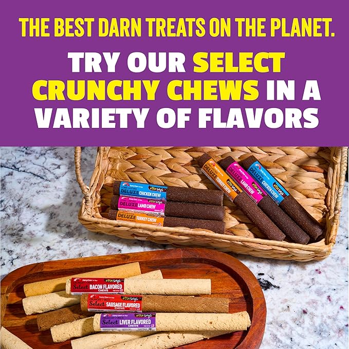 etta says! 7" Select Crunchy Dog Chews - Rawhide-Free Dog Treats - Made in the USA - Odor-Free, All-Natural Ingredients - for Moderate Chewers - Liver - 10 Pack