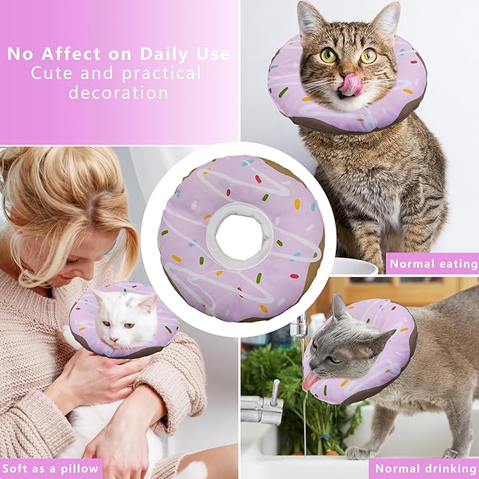 Seyezo Cat Cone Collar Soft, Adjustable Cat Recovery Collar Kitten Cones to Stop Licking, Cute Donut E Collar After Surgery, Cats Neck Pillow Cone Elizabethan Cones of Shame (Waterproof Purple, Large)
