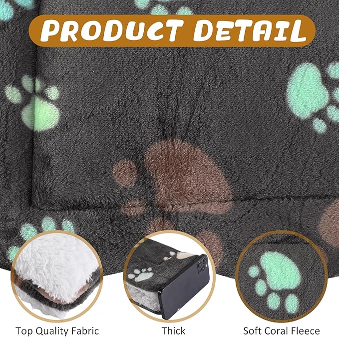 Tuanse 4 Pack Ultra Soft Dog Cat Bed Mat Small Animal Guinea Pig Bed with Cute Print Reversible Fleece Dog Crate Kennel Pad Cozy Washable Thickened Hamster Pet Beds Mat(13 x 19 Inches,Black)