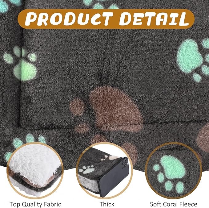 Tuanse 4 Pack Ultra Soft Dog Cat Bed Mat Small Animal Guinea Pig Bed with Cute Print Reversible Fleece Dog Crate Kennel Pad Cozy Washable Thickened Hamster Pet Beds Mat(13 x 10 Inches,Black)