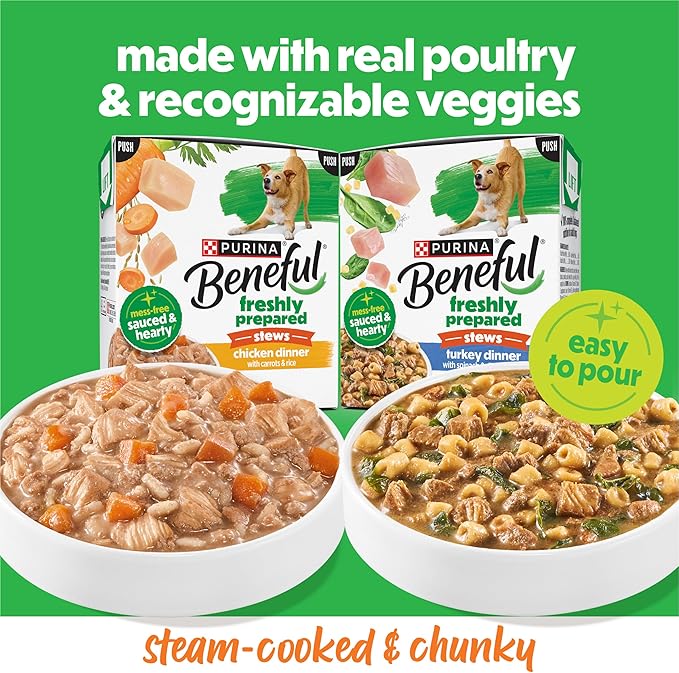 Purina Beneful Freshly Prepared Stews Wet Dog Food Variety Pack with Chicken Dinner or Turkey Dinner - 9.5 oz Carton (Pack of 6)
