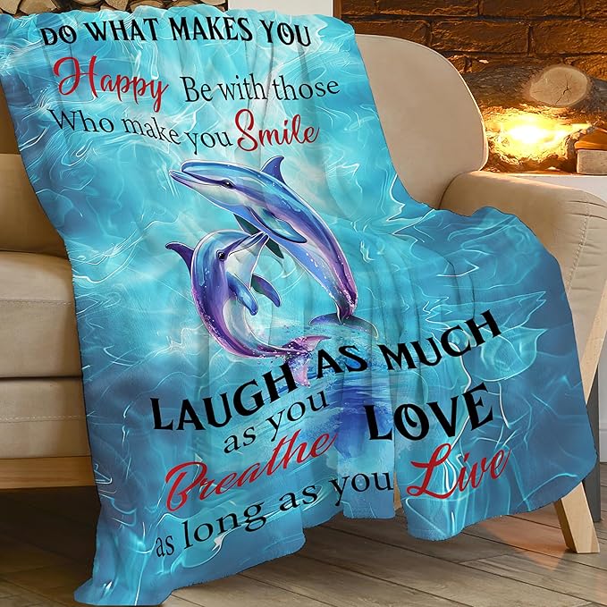 Dolphin Throw Blanket Dolphin Stuff Gifts for Kids Girls Boys Adults Women Man Soft Cozy Warm Plush Fluffy Fuzzy Fleece Blanket Decor 50''X60''