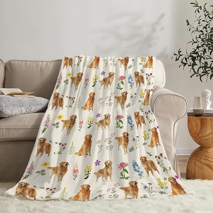 Golden Retriever Throw Blanket Golden Retriever Puppy Stuff Gifts for Dog Lover Kids Girls Boys Adults Women Men Soft Cozy Warm Plush Fluffy Fuzzy Fleece Blanket Decor 50''X60''