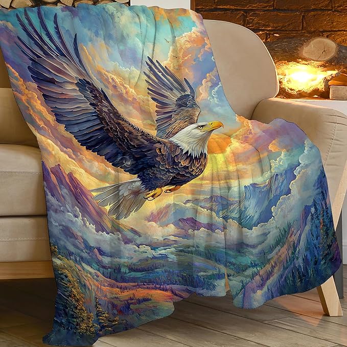 Eagle Throw Blanket Bald Eagle Stuff Gifts for Kids Girls Boys Adults Women Man Soft Cozy Warm Plush Fluffy Fuzzy Fleece Blanket Decor 60''X80''