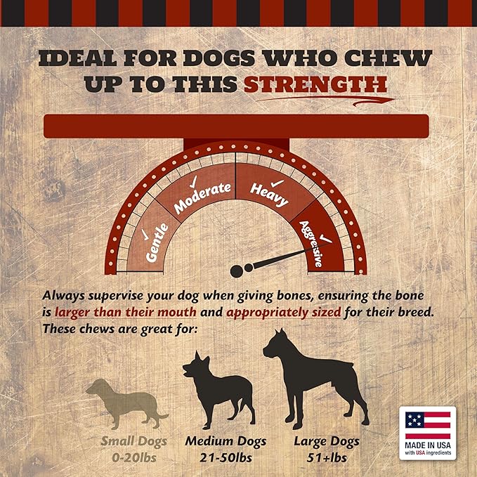 Beef Shank Dog Bones for Aggressive Chewers - Long Lasting Treats for Large and Medium Breed Dogs, Natural Healthy Marrow, Soup Bones, Tough - Made in The USA, 6 Count, 8-10"