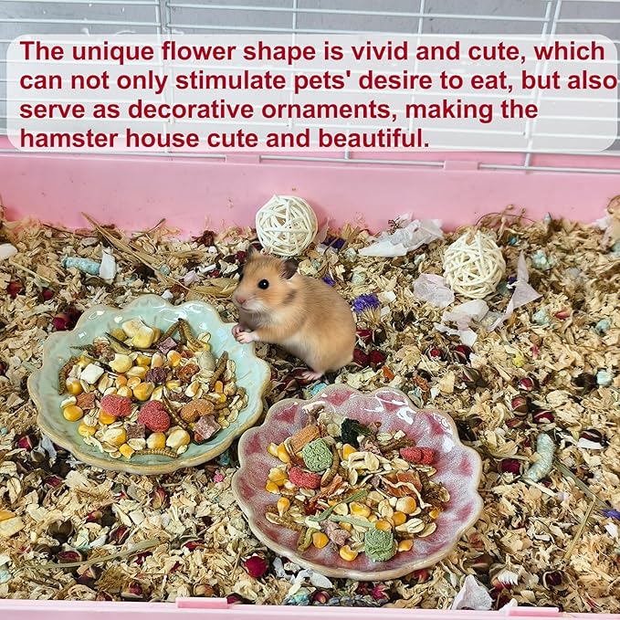 Kathson Ceramic Hamster Food Bowl, Guinea Pig Food Bowls,Rats Anti-Turning Feeding Dish,Small Animals Water Drinking Bowls for Squirrel, Chinchilla, Hedgehog, Gerbil, Dwarf Syrian (4 pcs Sunflower)