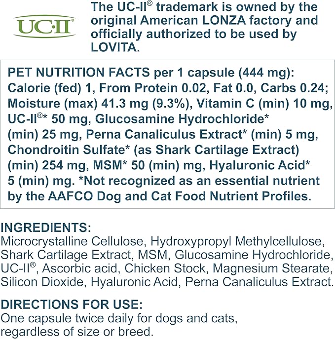 LOVITA Hip + Joint Supplement for Pets - Supports Mobility & Joint Health for Dogs & Cats - 60 Capsules, Chicken Flavor