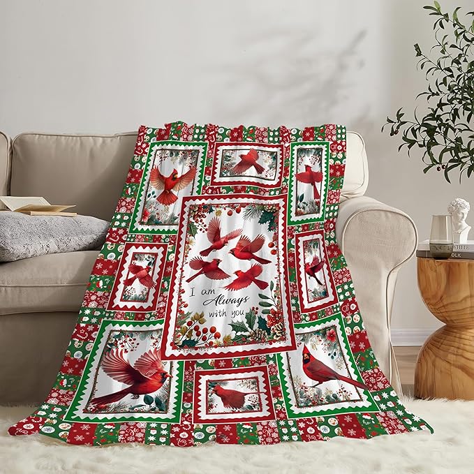 Cardinal Throw Blanket Red Bird Cardinal Stuff Gifts for Kids Girls Boys Adults Women Men Soft Cozy Warm Plush Fluffy Fuzzy Fleece Blanket Christmas Decor 50''X60''