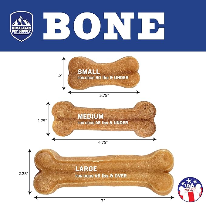 Himalayan Pet Supply Dog Chew Bone - Medium | Long Lasting, Stain Free, Protein Rich, Low Odor | 100% Natural, Healthy & Safe | No Lactose, Gluten, Soy or Grains | for Dogs 45 lbs and Under, Cheese