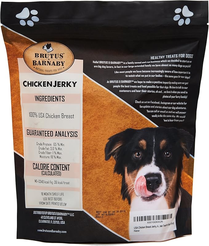 BRUTUS & BARNABY Chicken Jerky Dog Treats- Dehydrated, Crunchy USA Premium Fillets, Grain-Free, Preservative-Free, No Fillers. All Natural Chicken Strips are Great for Dogs and Cats- 32oz