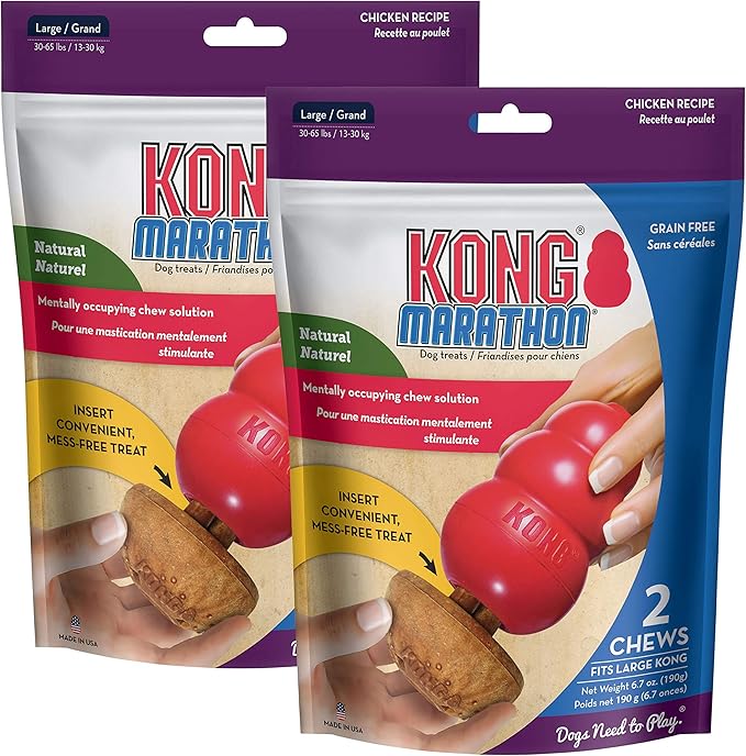KONG Marathon - Pet Supplies for Training & Playtime - Healthy Dog Treat for KONG Dog Toys - For Large Dogs - Chicken Flavor - 2 Pack (4 Pieces Total)