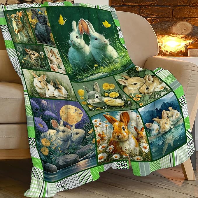 Bunny Throw Blanket Rabbit Bunny Stuff Gifts for Kids Girls Boys Adults Women Men Soft Cozy Warm Plush Fluffy Fuzzy Fleece Blanket 40''X50''