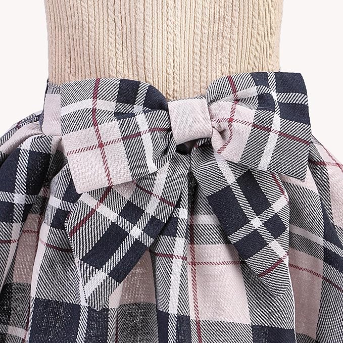 PUPTECK Classic Plaid Dog Dress Pet Apparel with Cute Bowtie Puppy Clothes Outfit,Cream,S